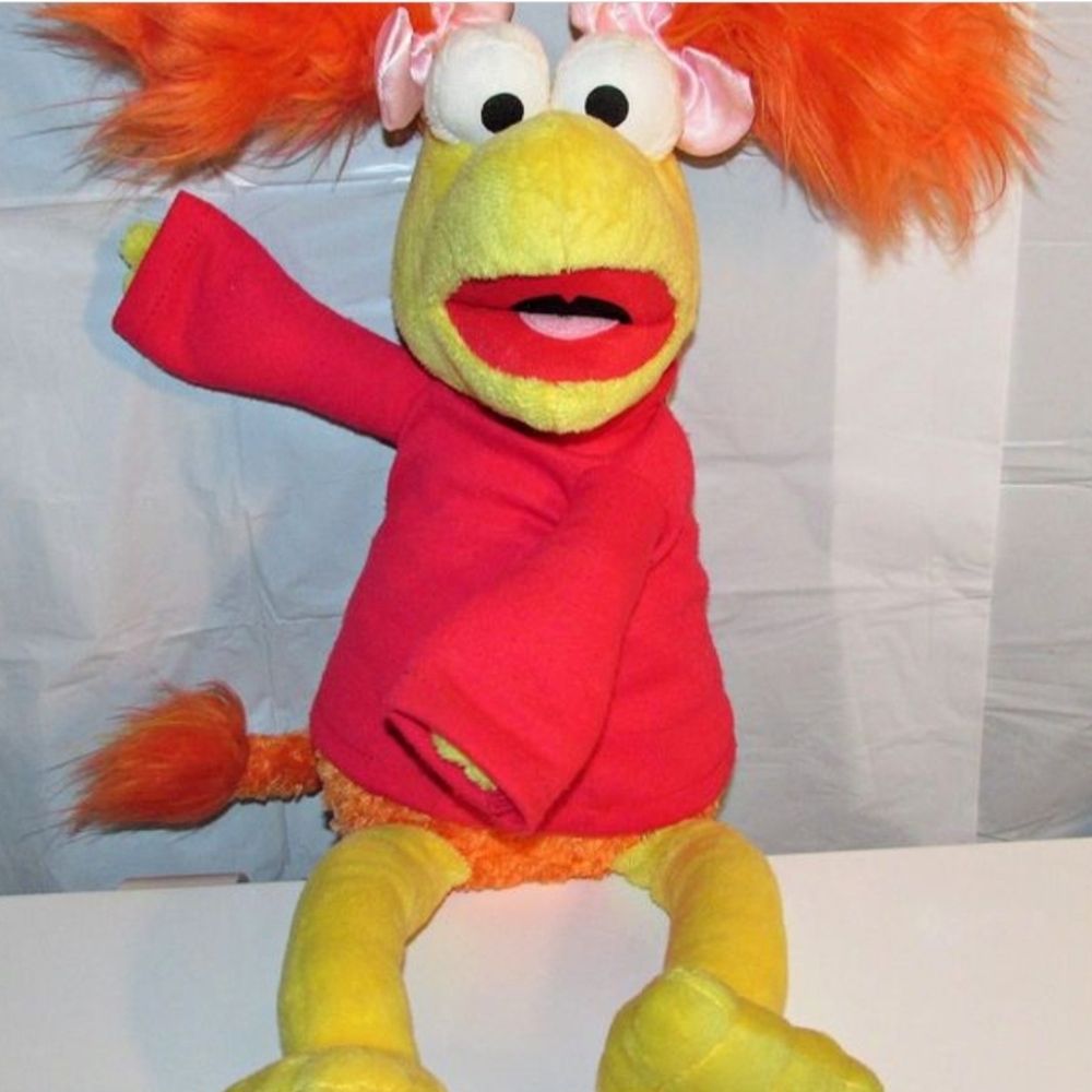 Colorful Plush Toy with Red and Orange Accents